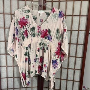 Chic Floral Women's Blouse in Red Green and Purple